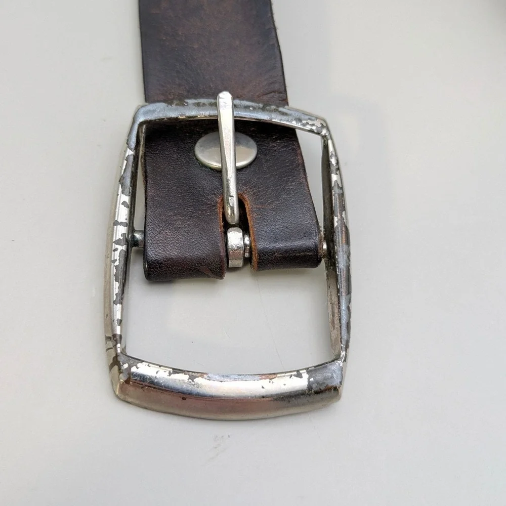 Vintage Indian Motorcycle Tooled Leather Belt Feather Buffalo Nickel Concho Sz34